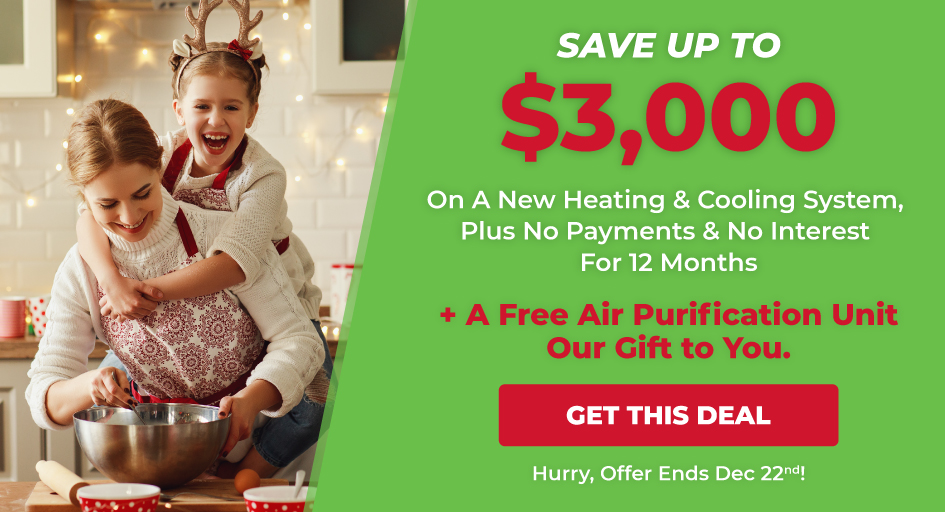Save $3,000 on a New HVAC System and Make No Payments & No Interest for 12 Months PLUS Get a Free Air Purifier